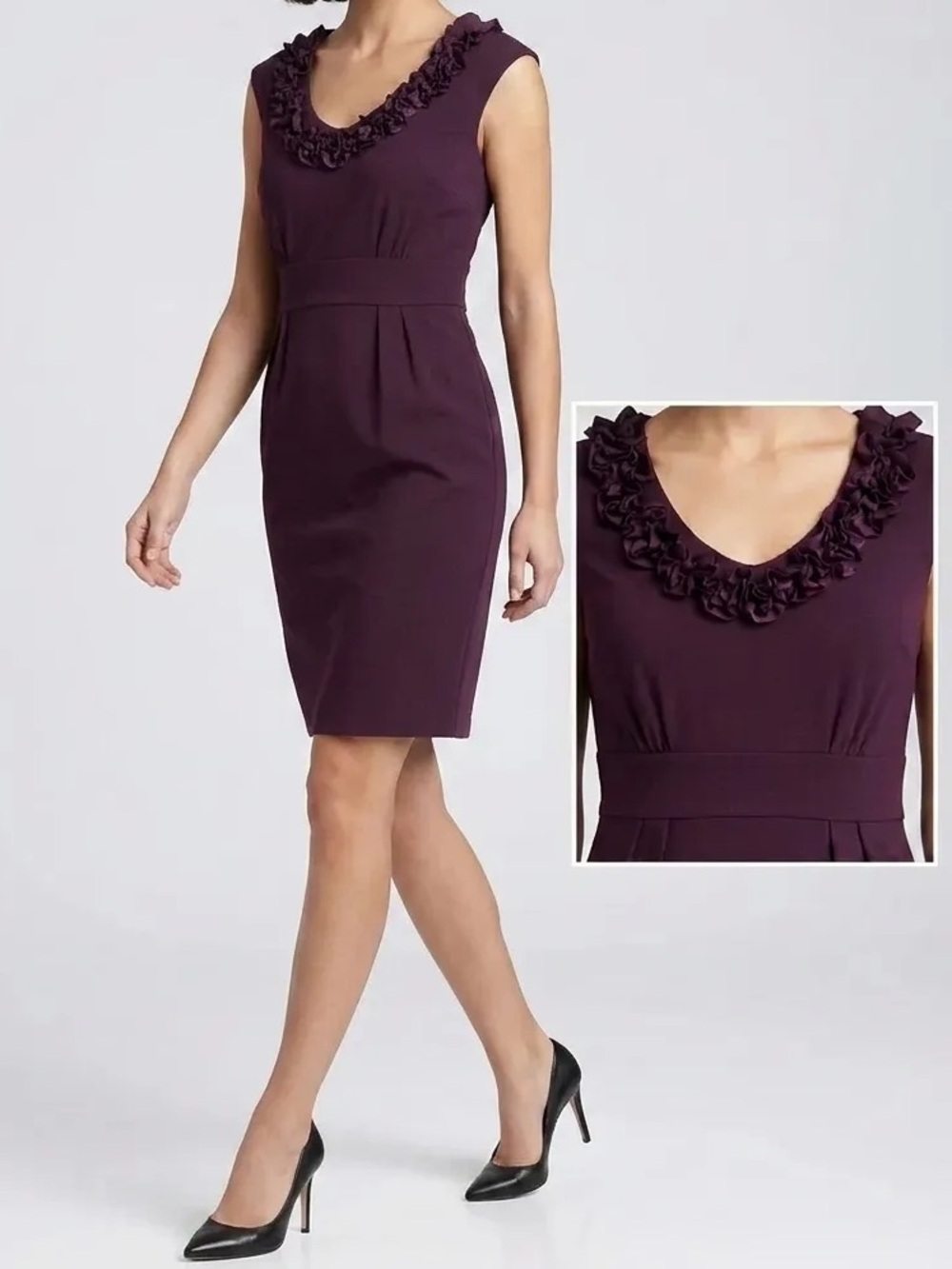 AA Studio adeDress Sz10P Purple Ruffled Neckline Defined Waist Coquette Romantic